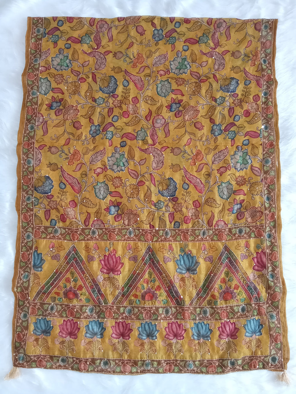 Mustard Yellow Salwar Kameez with Kantha Work Dupatta & Plain Bottom