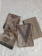 Dusty Grey Organza Unstitched Salwar Kameez with Embroidered Neck & Santoon Bottom