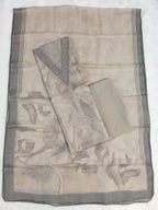Dusty Grey Organza Unstitched Salwar Kameez with Embroidered Neck & Santoon Bottom