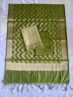 Green Raw Silk Banarasi Unstitched Salwar Kameez Suit