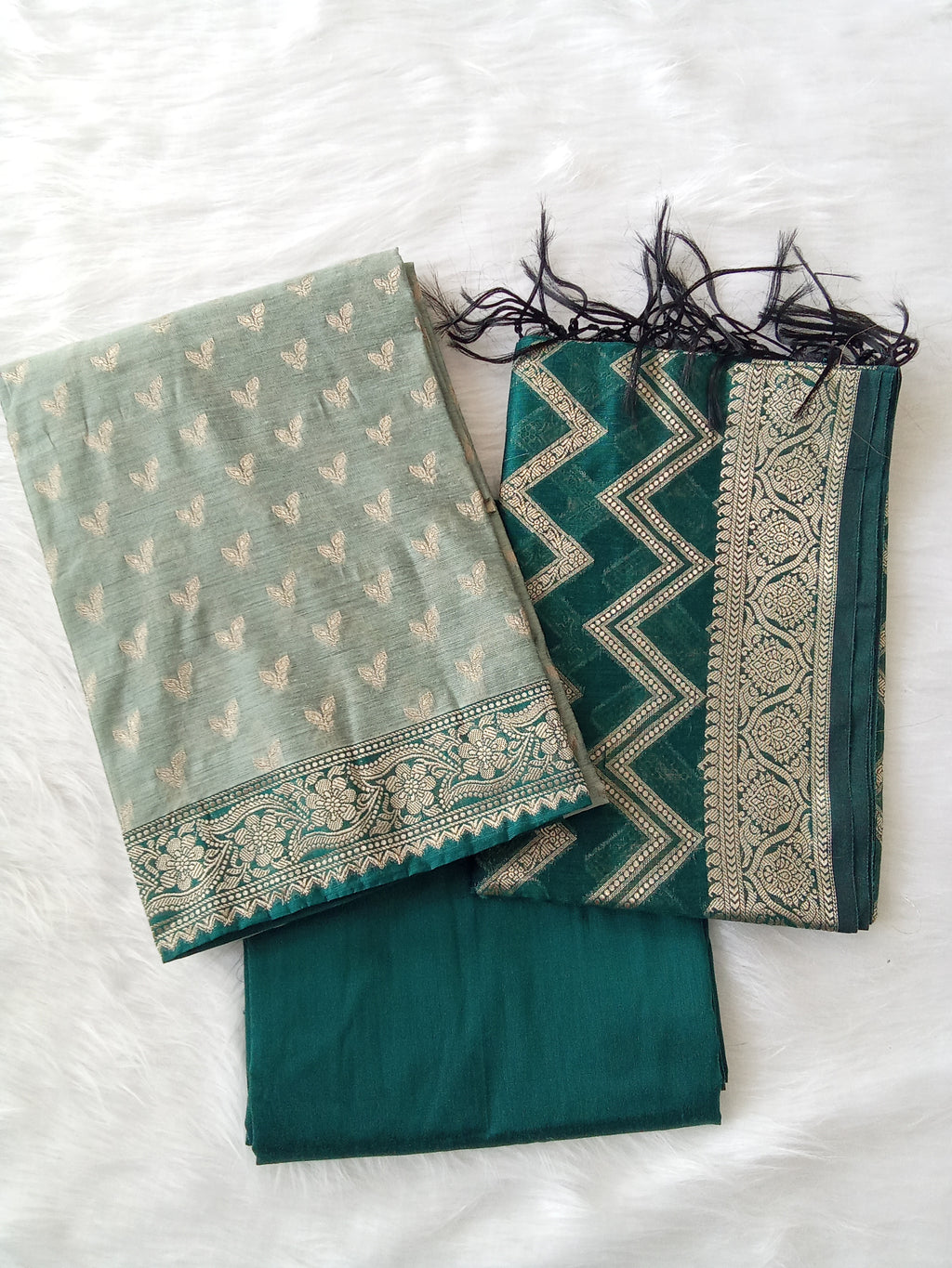 Mint Green Raw Silk Banarasi Unstitched Salwar Kameez Suit