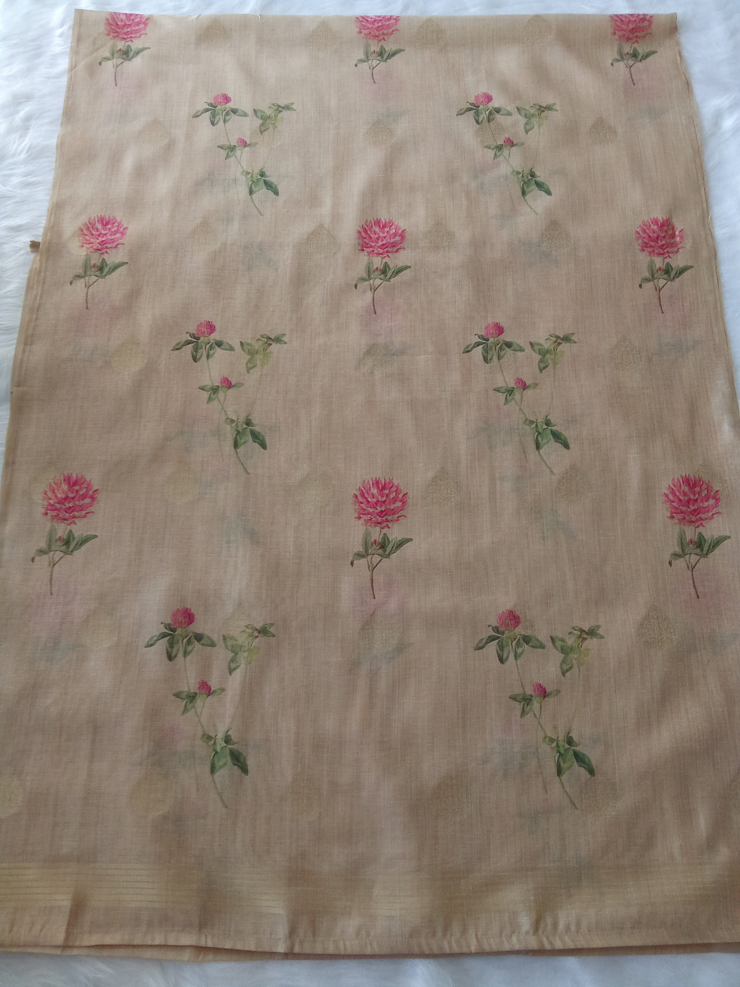 Beige Jamdani Silk Floral Printed Unstitched Salwar Kameez Suit