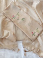 Beige Jamdani Silk Floral Printed Unstitched Salwar Kameez Suit