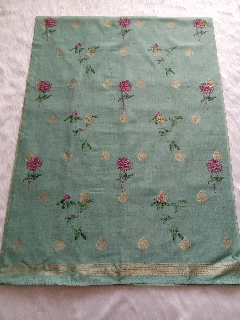 Green Jamdani Silk Floral Printed Unstitched Salwar Kameez Suit