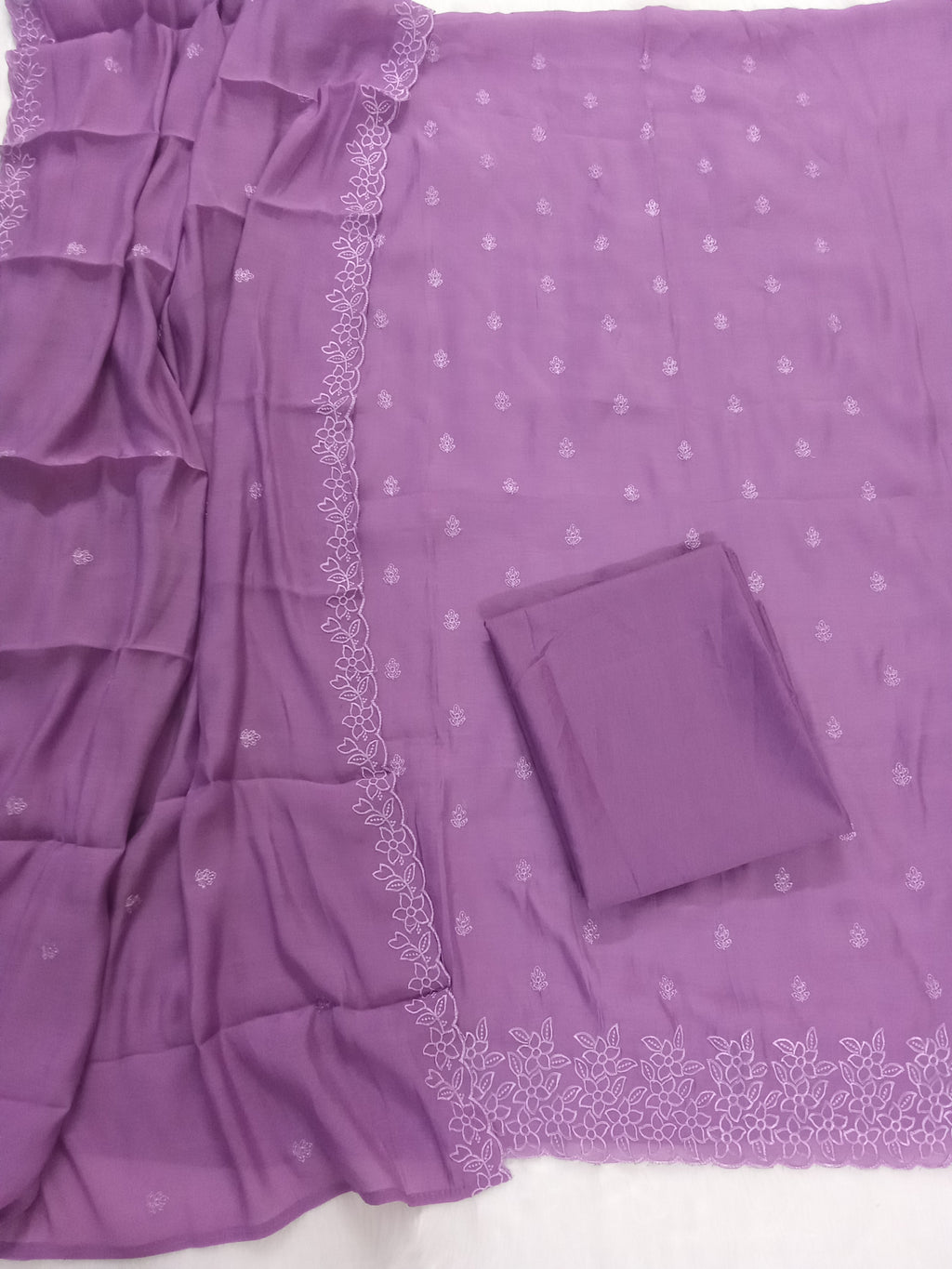 Purple Mul Chanderi Embroidered Salwar Suit