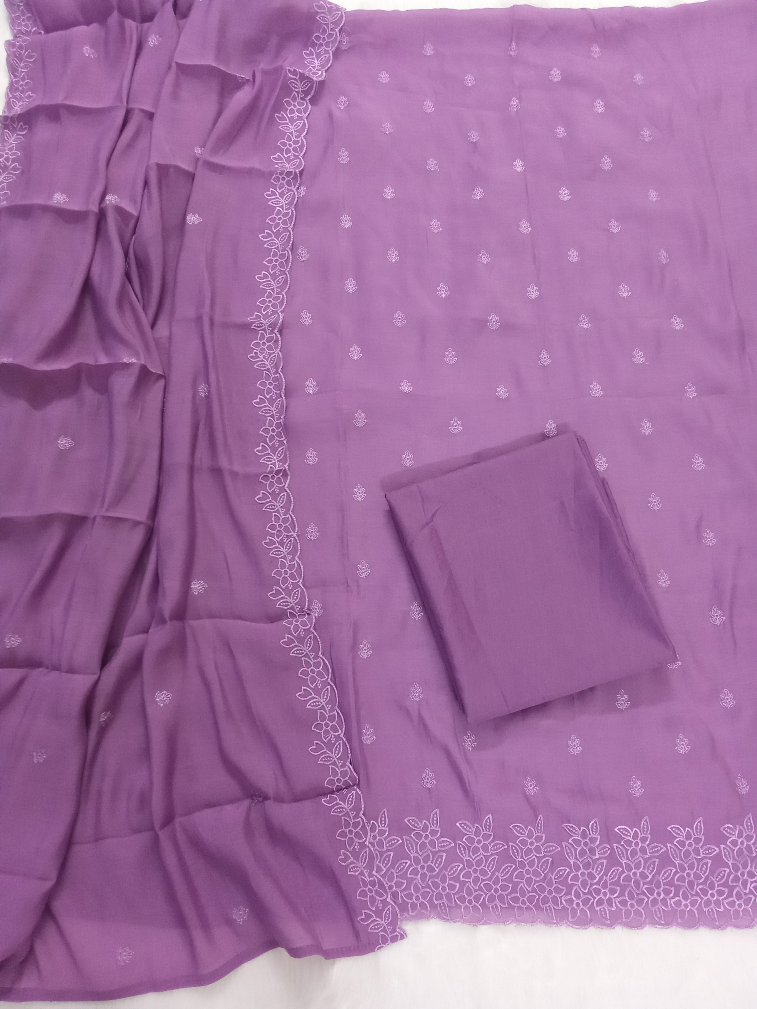 Purple Mul Chanderi Embroidered Salwar Suit