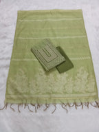 Yellowish-Green Jamdani Silk Salwar Kameez Suit with Jamdani Dupatta
