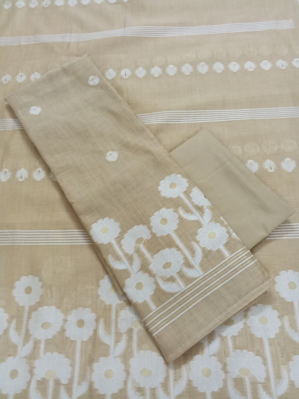 Beige Jamdani Silk Salwar Kameez Suit