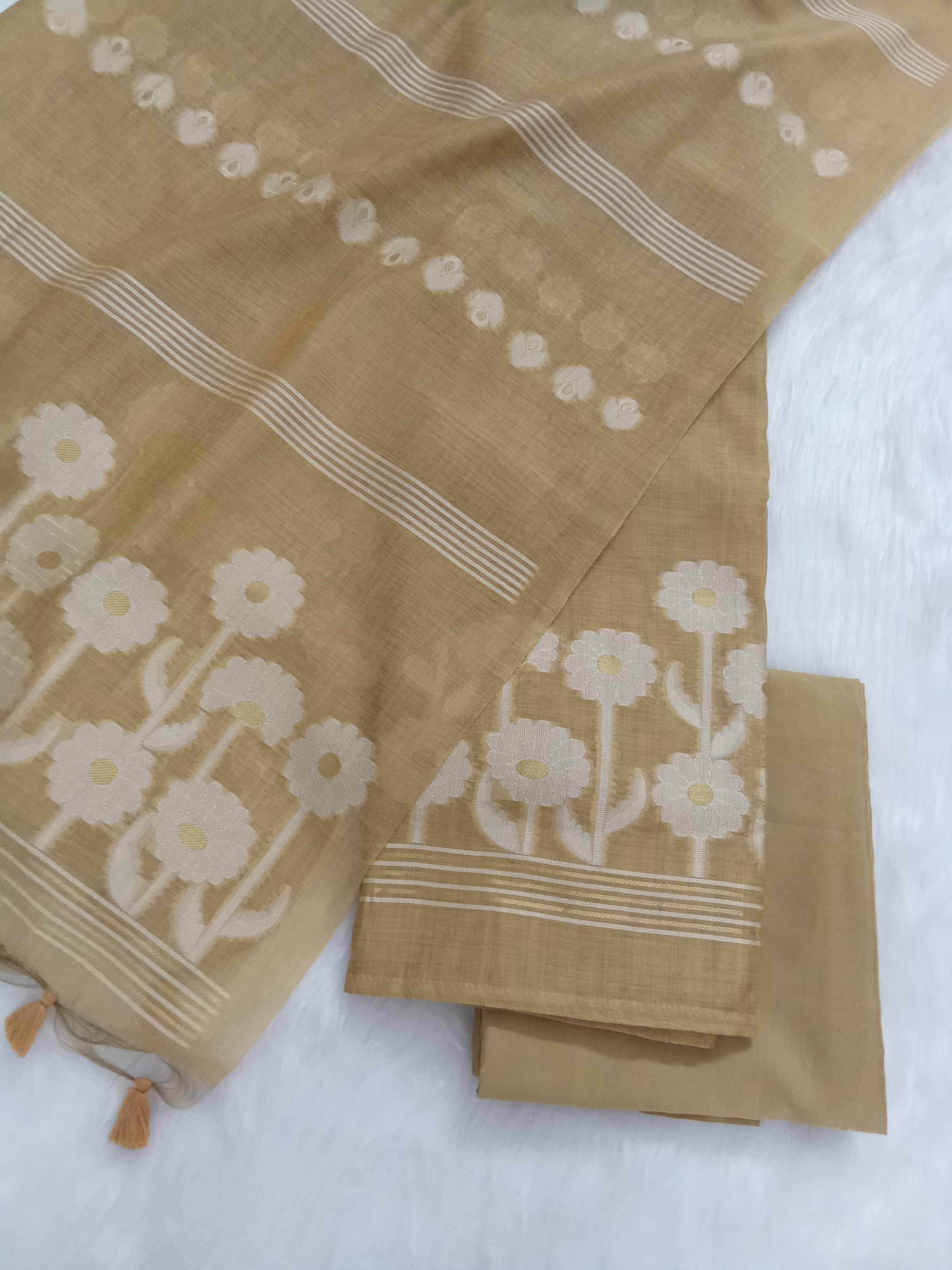 Beige Jamdani Silk Salwar Kameez Suit