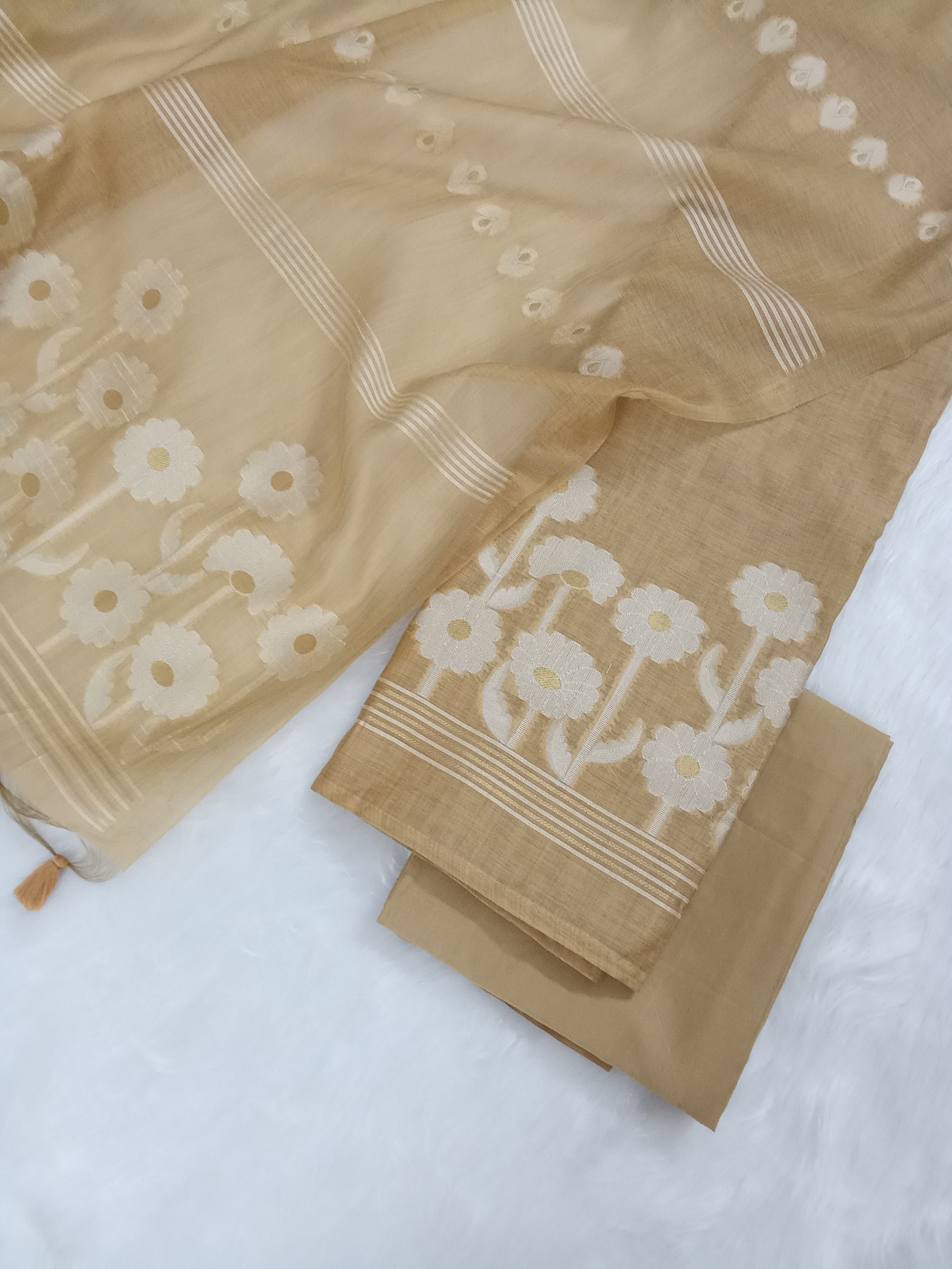 Beige Jamdani Silk Salwar Kameez Suit