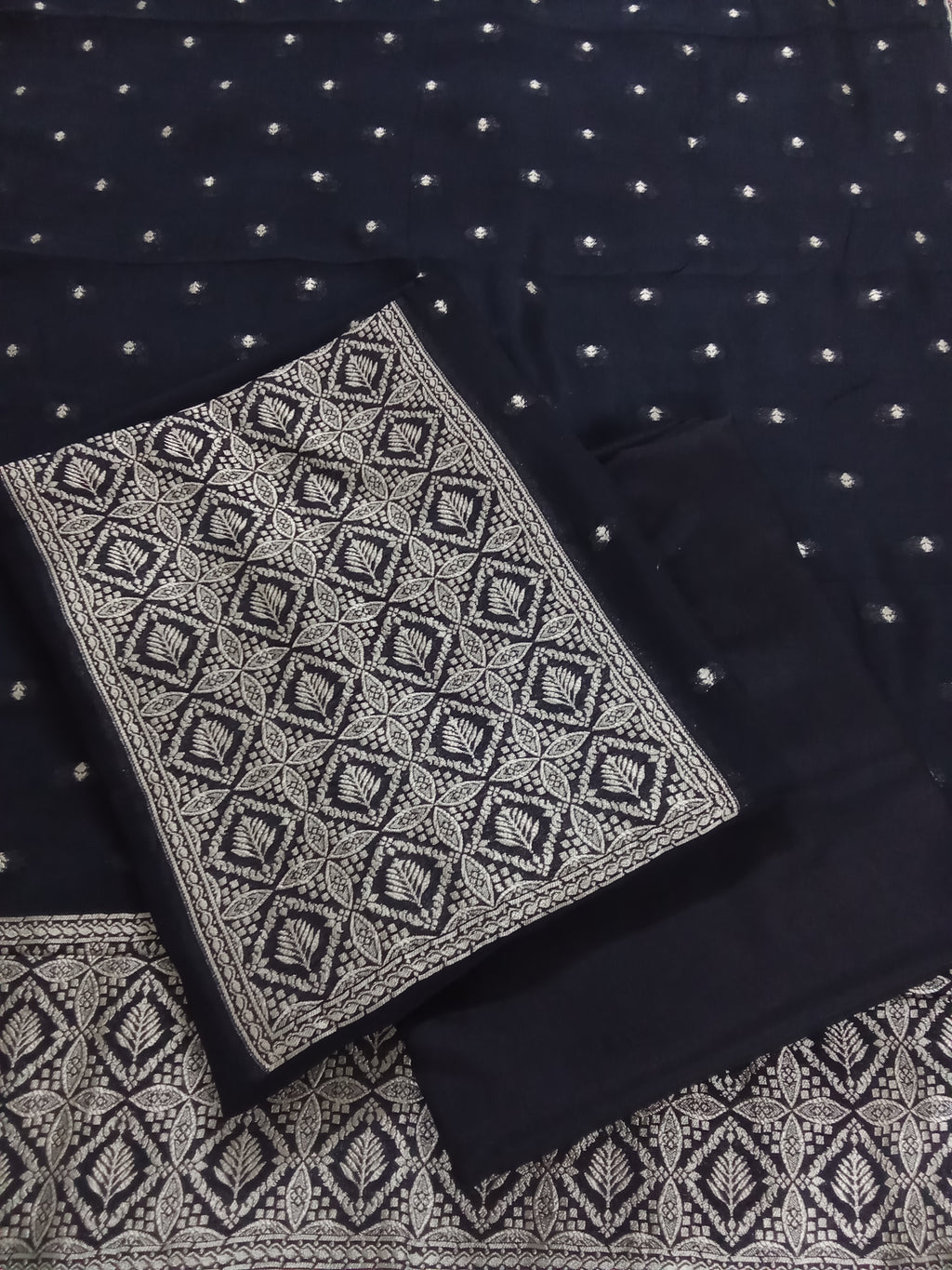 Black Semi-Georgette Dola Unstitched Salwar Kameez Suit