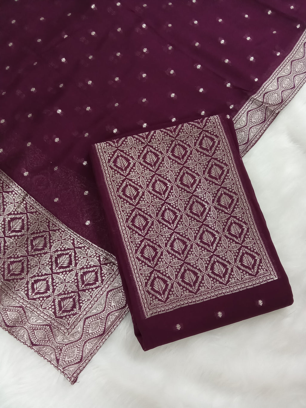 Maroon Semi-Georgette Dola Unstitched Salwar Kameez Suit