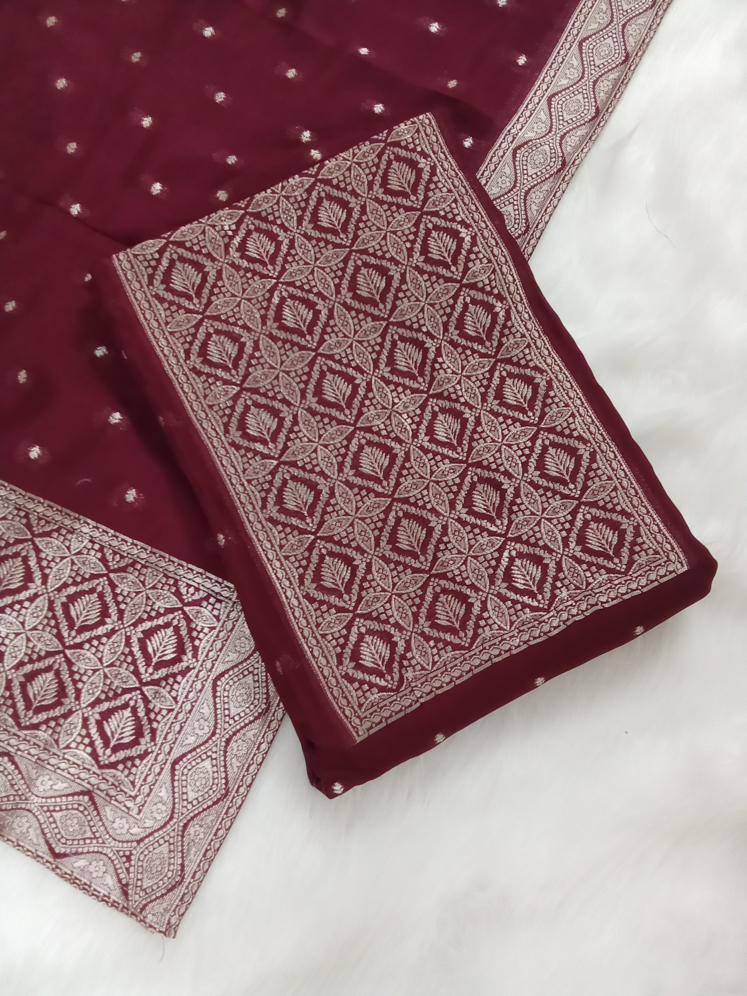 Red Semi-Georgette Dola Unstitched Salwar Kameez Suit