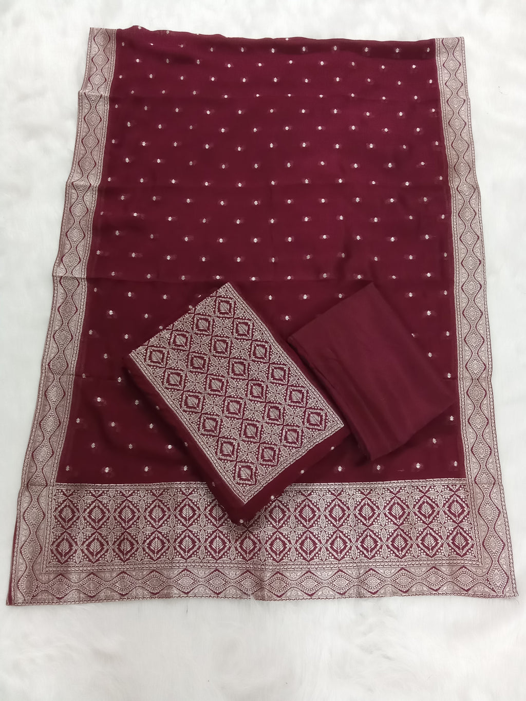 Red Semi-Georgette Dola Unstitched Salwar Kameez Suit