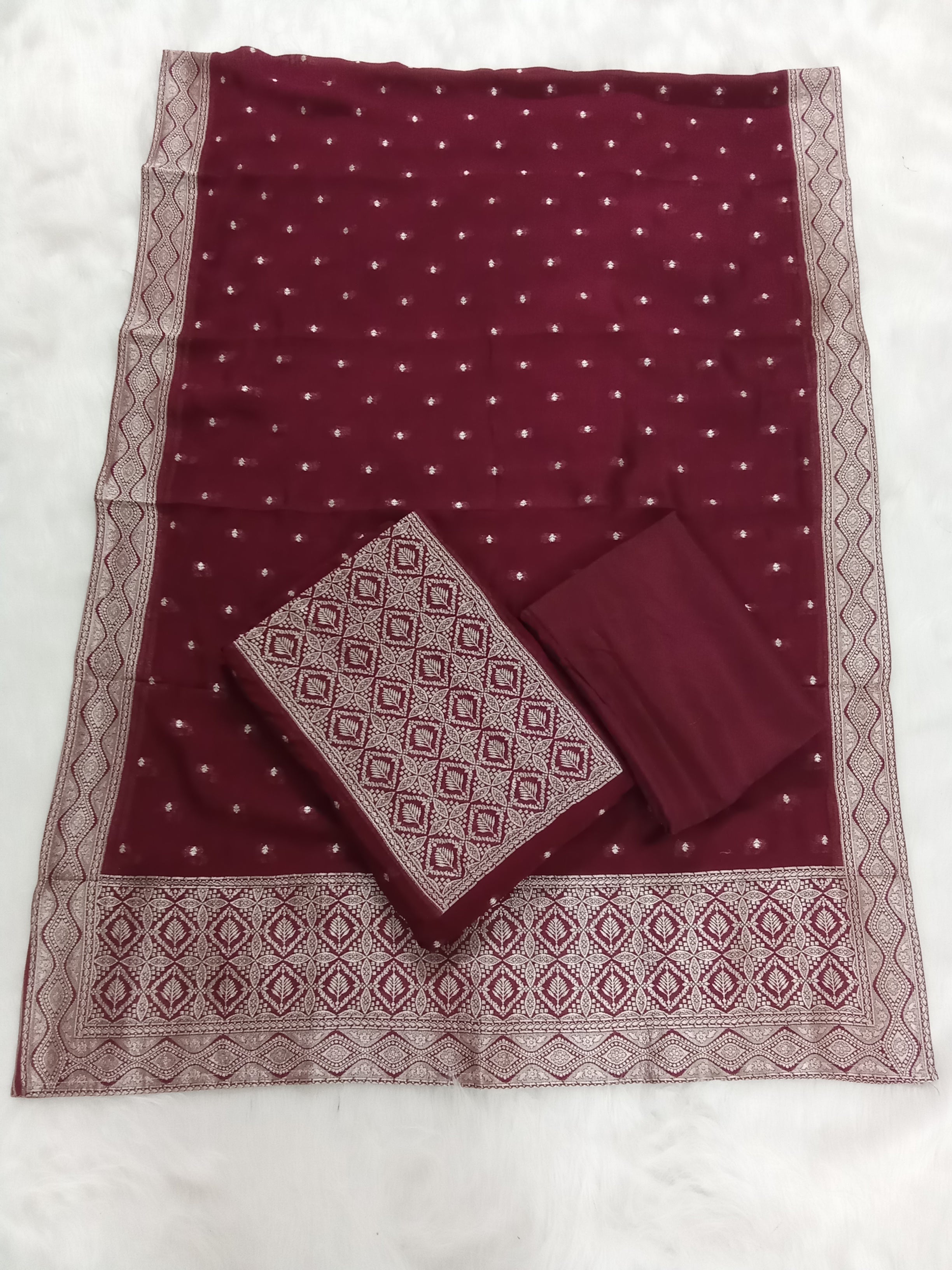 Red Semi-Georgette Dola Unstitched Salwar Kameez Suit