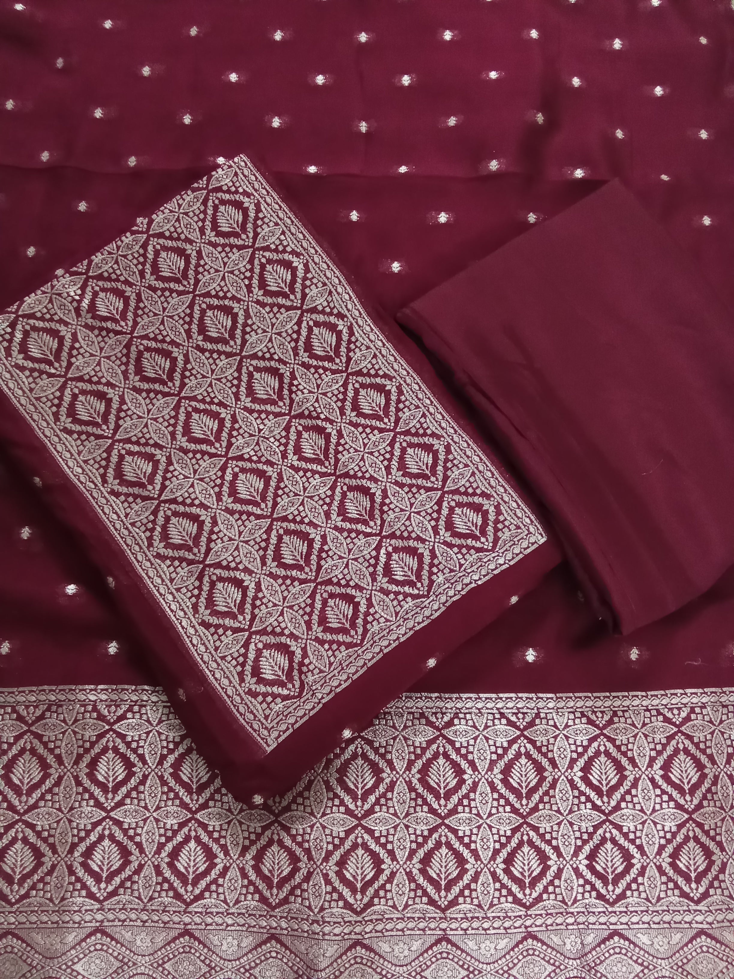 Red Semi-Georgette Dola Unstitched Salwar Kameez Suit