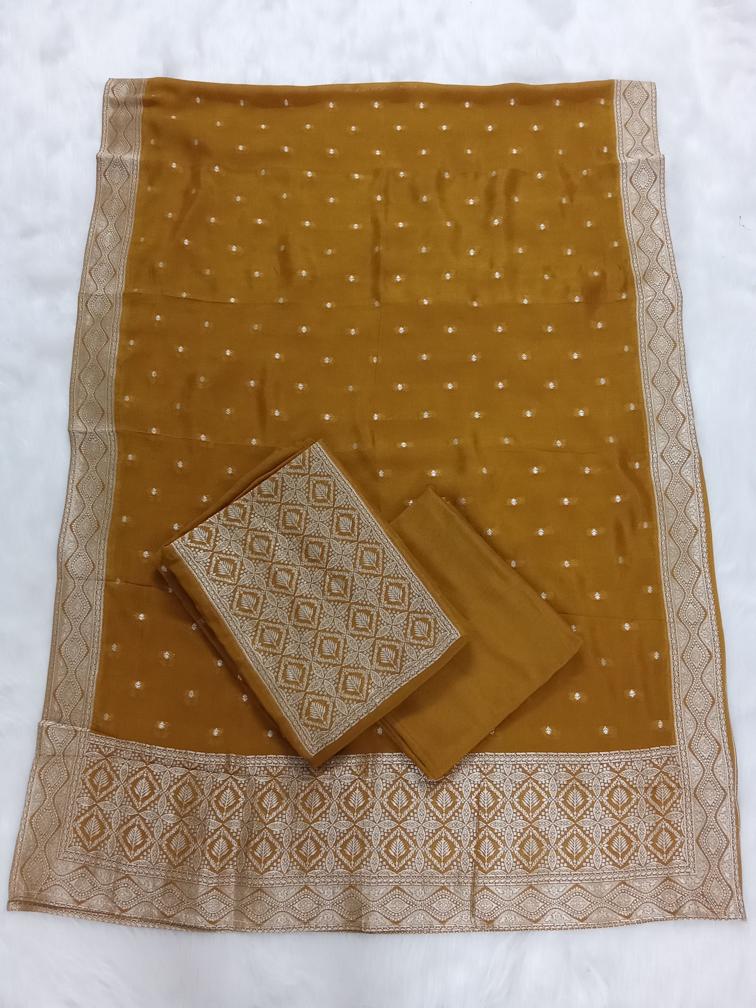 Mustard Yellow Semi-Georgette Dola Unstitched Salwar Kameez Suit