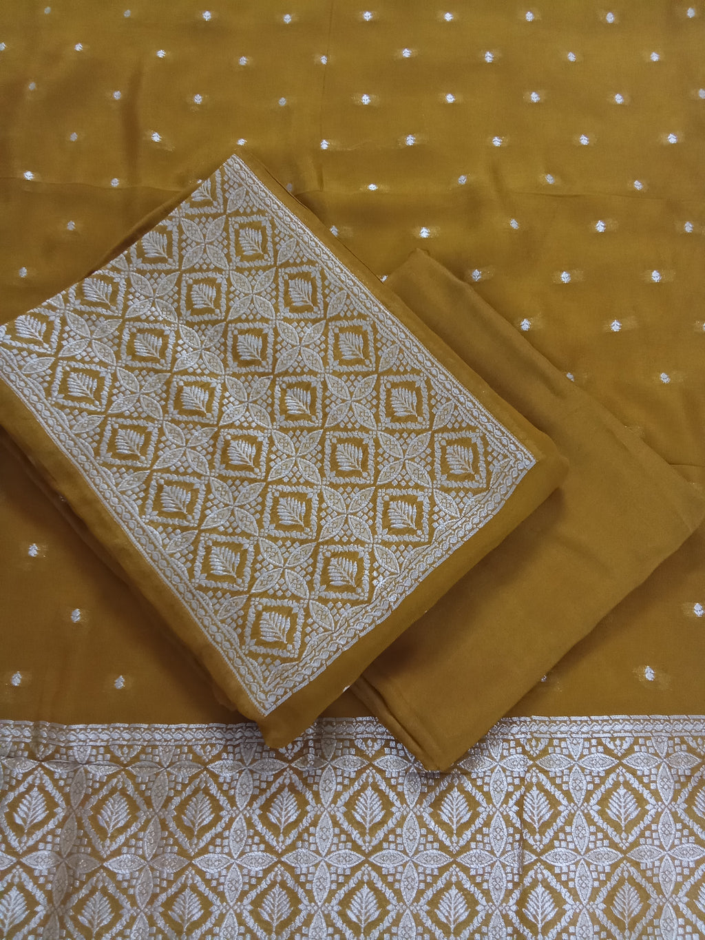 Mustard Yellow Semi-Georgette Dola Unstitched Salwar Kameez Suit