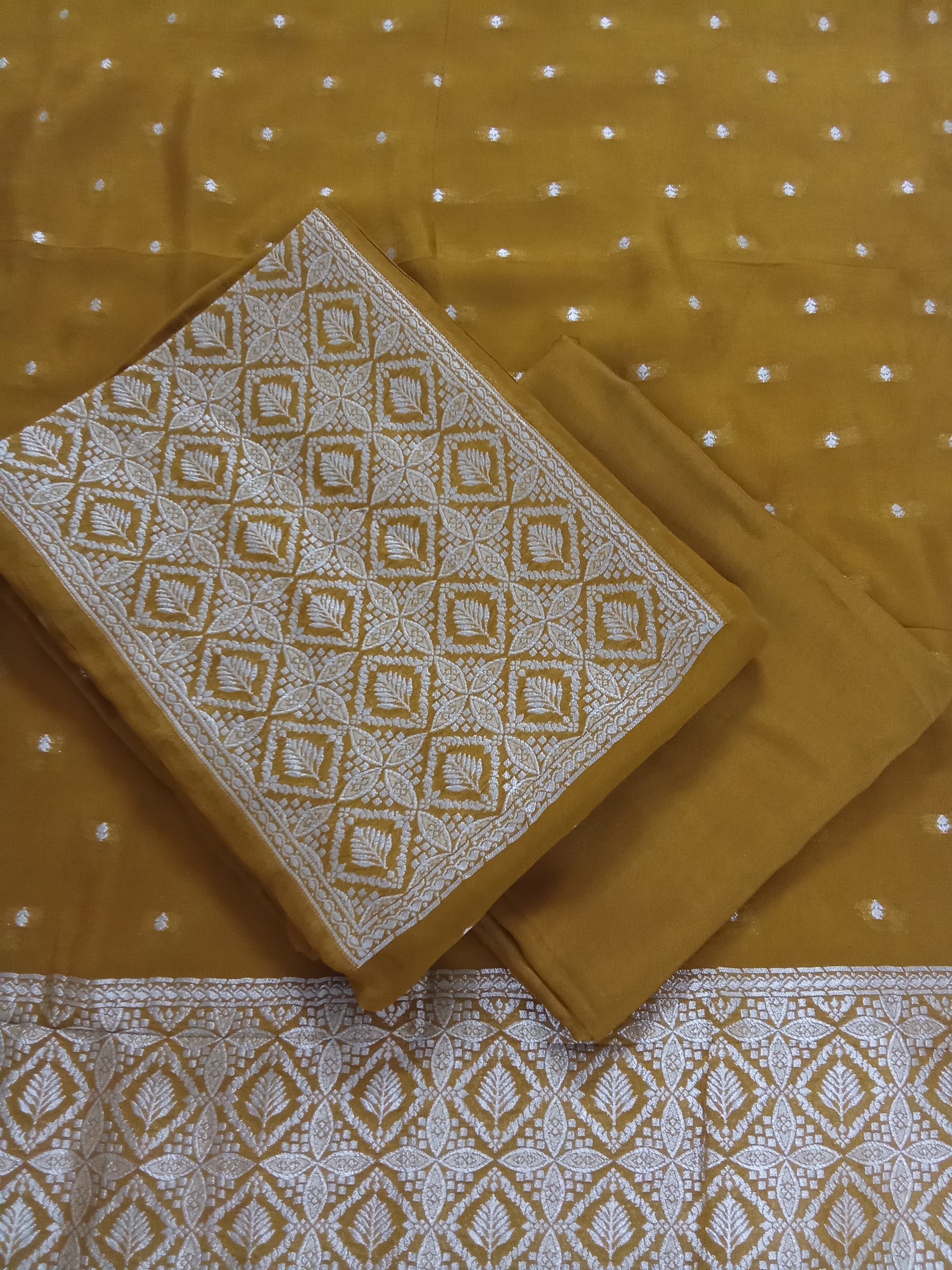 Mustard Yellow Semi-Georgette Dola Unstitched Salwar Kameez Suit