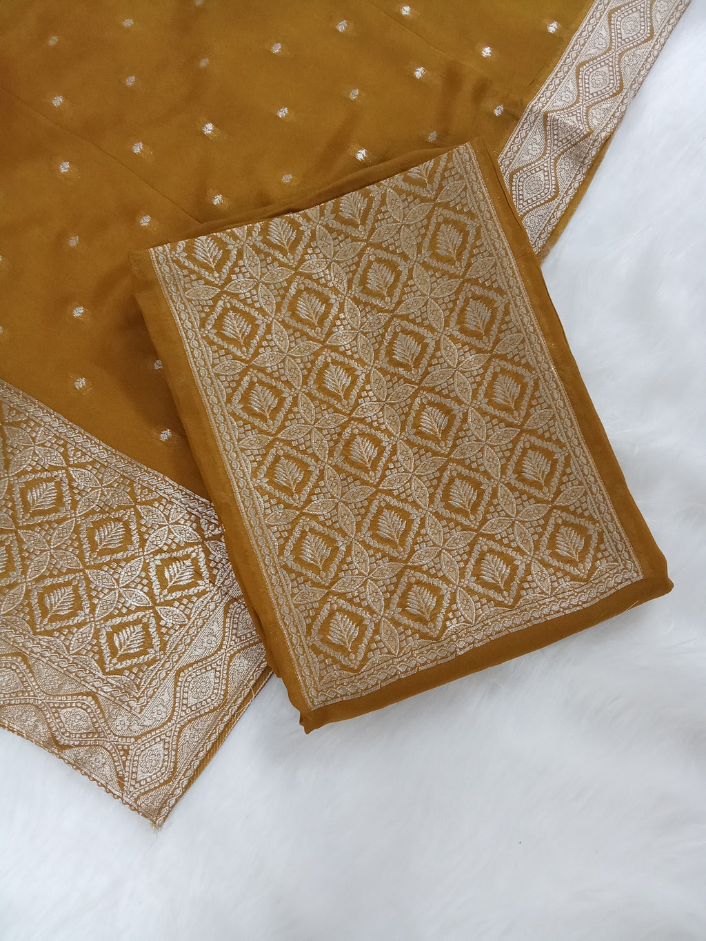 Mustard Yellow Semi-Georgette Dola Unstitched Salwar Kameez Suit