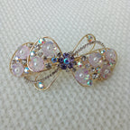 Gold-Tone Lavender Floral Bow Barrette – Pearl & Crystal Hair Clip