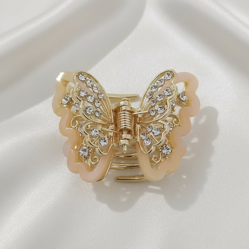 Gold-Tone Crystal Embellished Butterfly Hair Claw Clip – Orange
