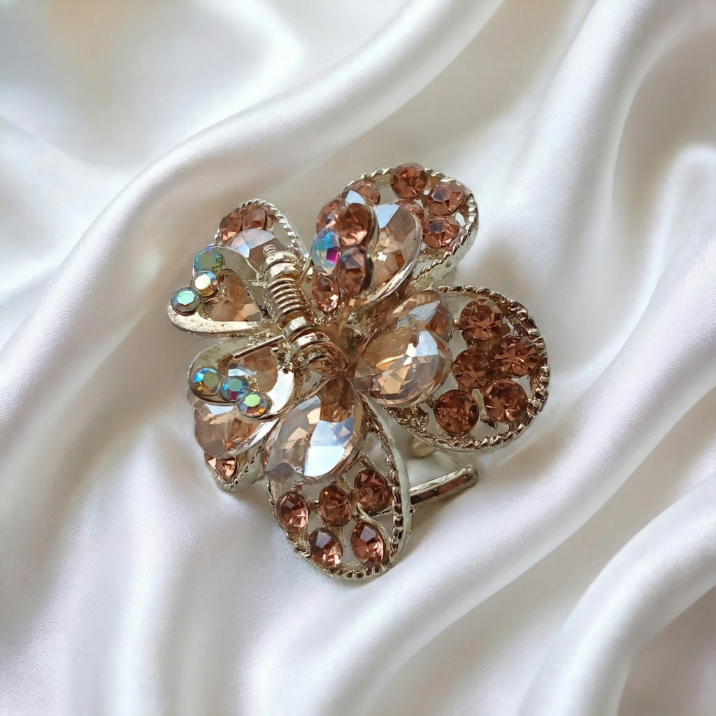 Gold-Tone Crystal Flower Hair Claw Clip – Peach