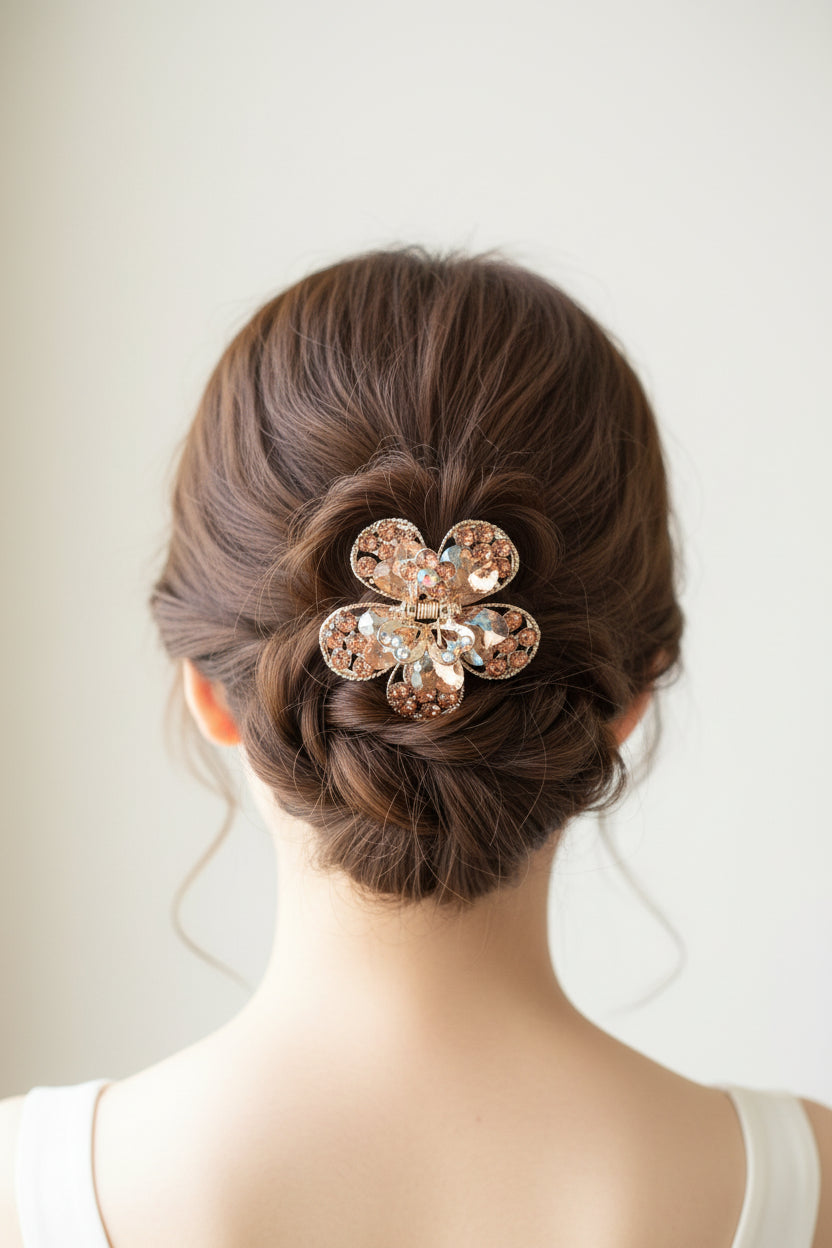 Gold-Tone Crystal Flower Hair Claw Clip – Peach
