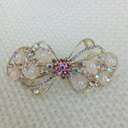 Gold-Tone Pink Floral Bow Barrette – Pearl & Crystal Hair Clip