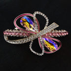 Gold-Tone Pink Crystal Bow Barrette Hair Clip