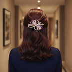 Gold-Tone Pink Crystal Bow Barrette Hair Clip