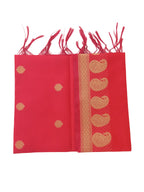 A Banarasi-inspired Red Art Silk Dupatta with Tassels by Ladylike Accoutre, displayed on a clean white background. Features gold zari butti floral motifs and an intricate paisley border.