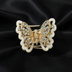 Gold-Tone Crystal Embellished Butterfly Hair Claw Clip – White