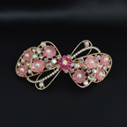 Gold-Tone Red Floral Bow Barrette – Pearl & Crystal Hair Clip