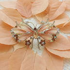 Gold-Tone Crystal Butterfly Barrette with Gradient Peach Resin Wings Hair Clip