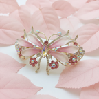 Gold-Tone Crystal Butterfly Barrette with Gradient Pink Resin Wings Hair Clip