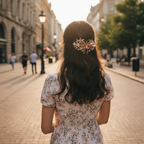 Gold-Tone Crystal Butterfly Barrette with Gradient Peach Wings - Hair Clip