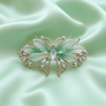 Gold-Tone Crystal Butterfly Barrette with Gradient Green Resin Wings Hair Clip