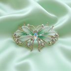 Gold-Tone Crystal Butterfly Barrette with Gradient Green Resin Wings Hair Clip