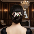 Gold-Tone Floral Barrette with Pink Pearls & Crystals – Hair Clip